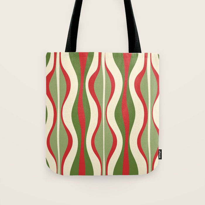 Mod Christmas - Retro Hourglass Abstract Pattern in Green, Red, and Cream  Tote Bag Gallery Image 1