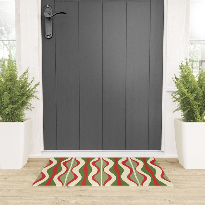 Mod Christmas - Retro Hourglass Abstract Pattern in Green, Red, and Cream  Welcome Mat Gallery Image 3