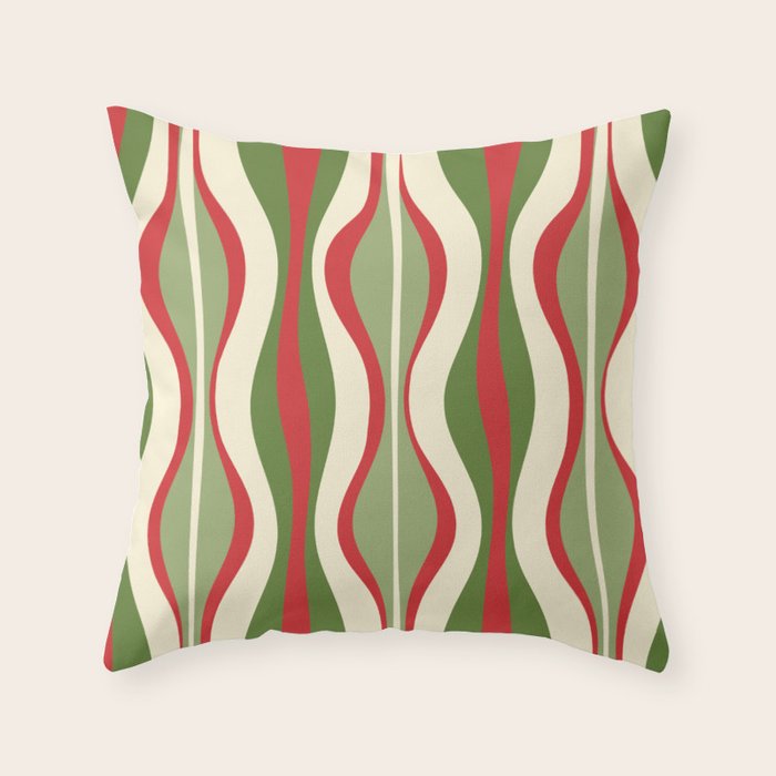 Mod Christmas - Retro Hourglass Abstract Pattern in Green, Red, and Cream  Throw Pillow Gallery Image 6