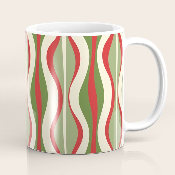 Mod Christmas - Retro Hourglass Abstract Pattern in Green, Red, and Cream  Coffee Mug Gallery Image 1
