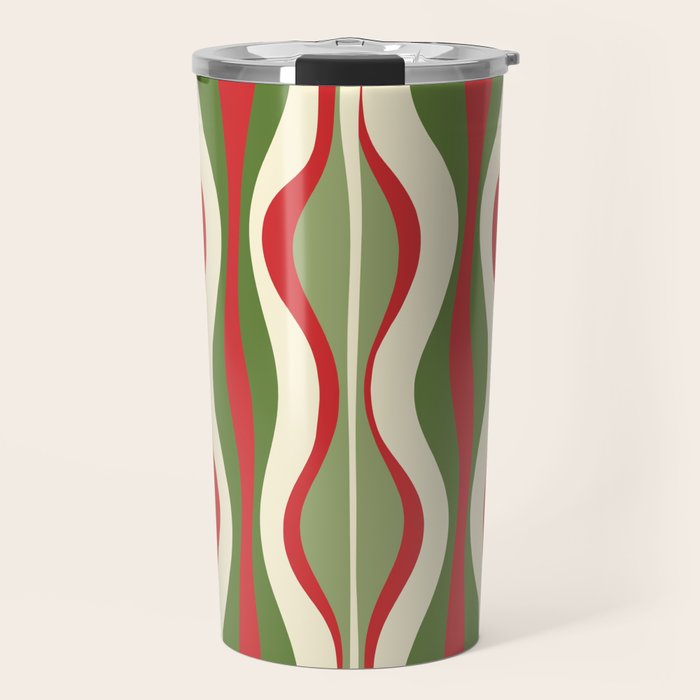 Mod Christmas - Retro Hourglass Abstract Pattern in Green, Red, and Cream  Travel Mug Gallery Image 1