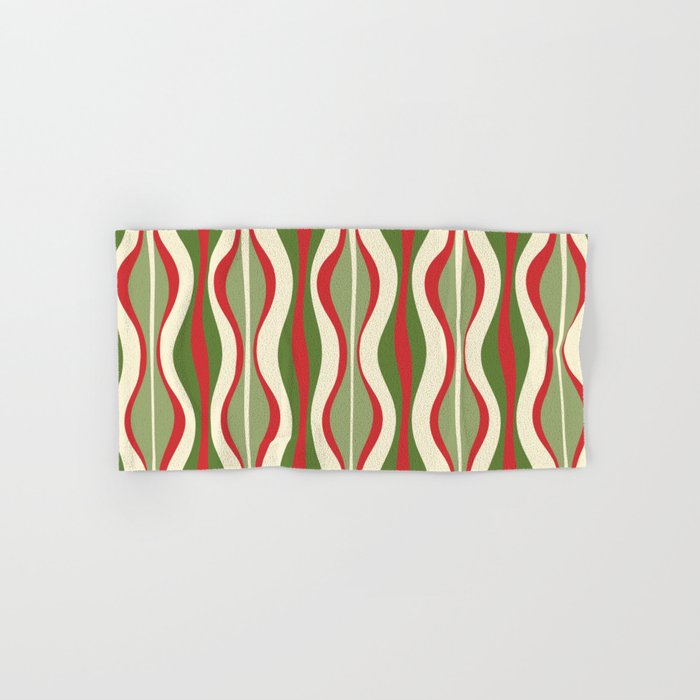 Mod Christmas - Retro Hourglass Abstract Pattern in Green, Red, and Cream  Bath Towel Gallery Image 1