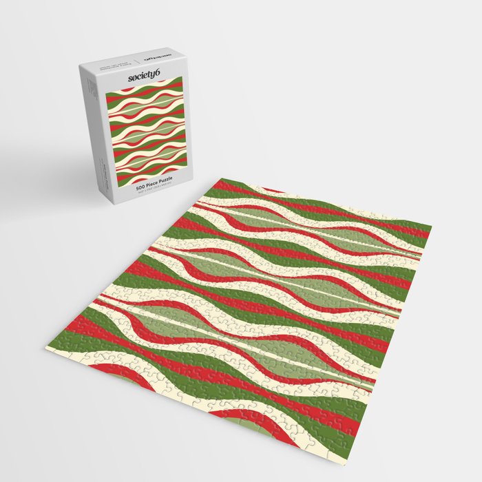 Mod Christmas - Retro Hourglass Abstract Pattern in Green, Red, and Cream  Jigsaw Puzzle Gallery Image 2