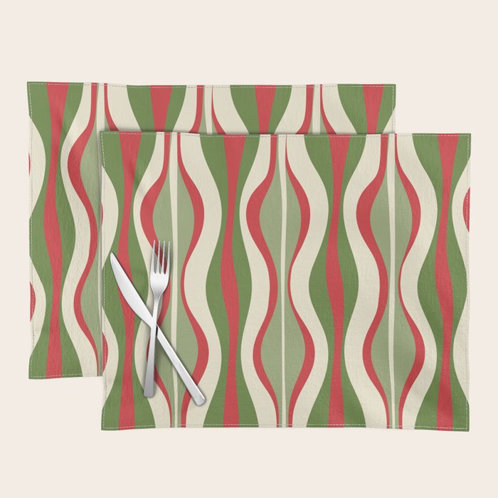 Mod Christmas - Retro Hourglass Abstract Pattern in Green, Red, and Cream  Placemat Gallery Image 1