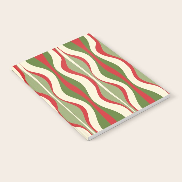 Mod Christmas - Retro Hourglass Abstract Pattern in Green, Red, and Cream  Notebook Gallery Image 1
