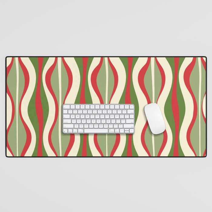 Mod Christmas - Retro Hourglass Abstract Pattern in Green, Red, and Cream  Desk Mat Gallery Image 1