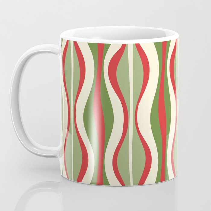 Mod Christmas - Retro Hourglass Abstract Pattern in Green, Red, and Cream  Coffee Mug Gallery Image 3