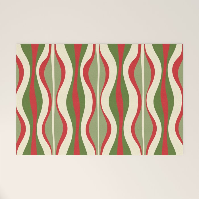 Mod Christmas - Retro Hourglass Abstract Pattern in Green, Red, and Cream  Welcome Mat Gallery Image 1