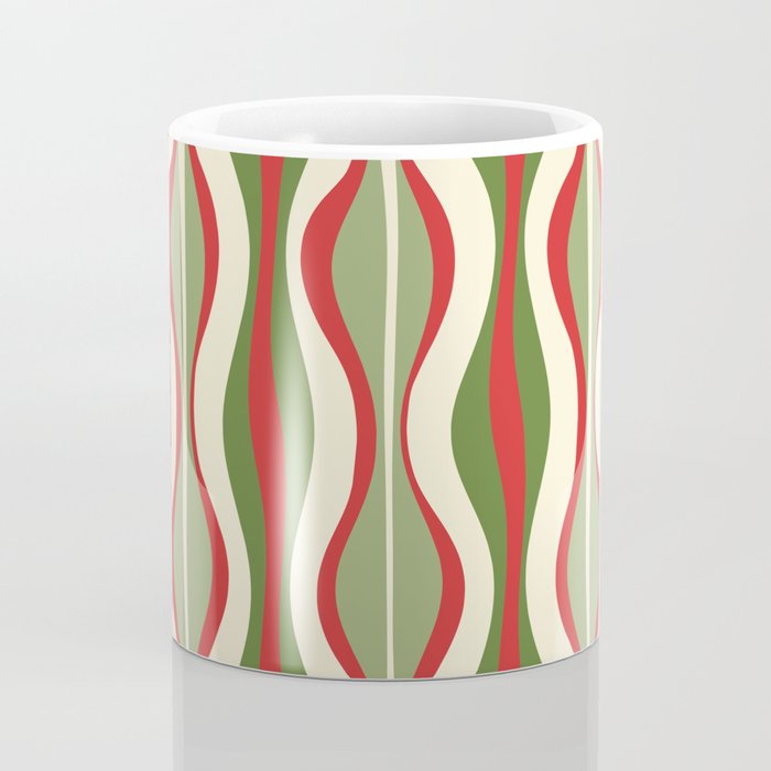 Mod Christmas - Retro Hourglass Abstract Pattern in Green, Red, and Cream  Coffee Mug Gallery Image 4