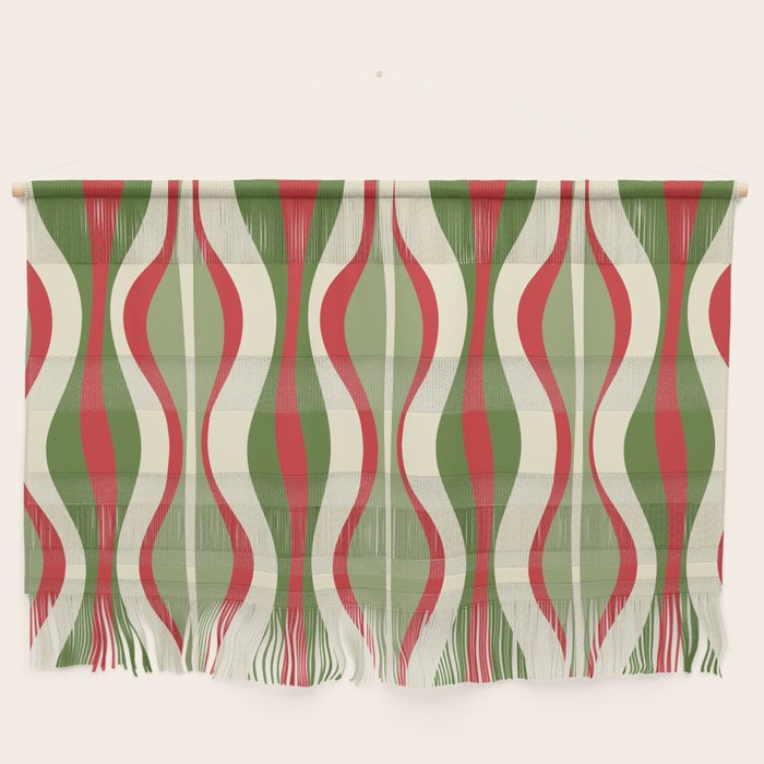 Mod Christmas - Retro Hourglass Abstract Pattern in Green, Red, and Cream  Wall Hanging Gallery Image 1