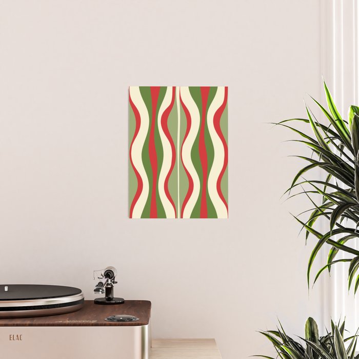 Mod Christmas - Retro Hourglass Abstract Pattern in Green, Red, and Cream  Poster Gallery Image 2