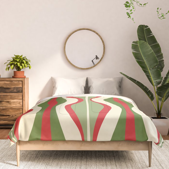 Mod Christmas - Retro Hourglass Abstract Pattern in Green, Red, and Cream  Comforter Gallery Image 3