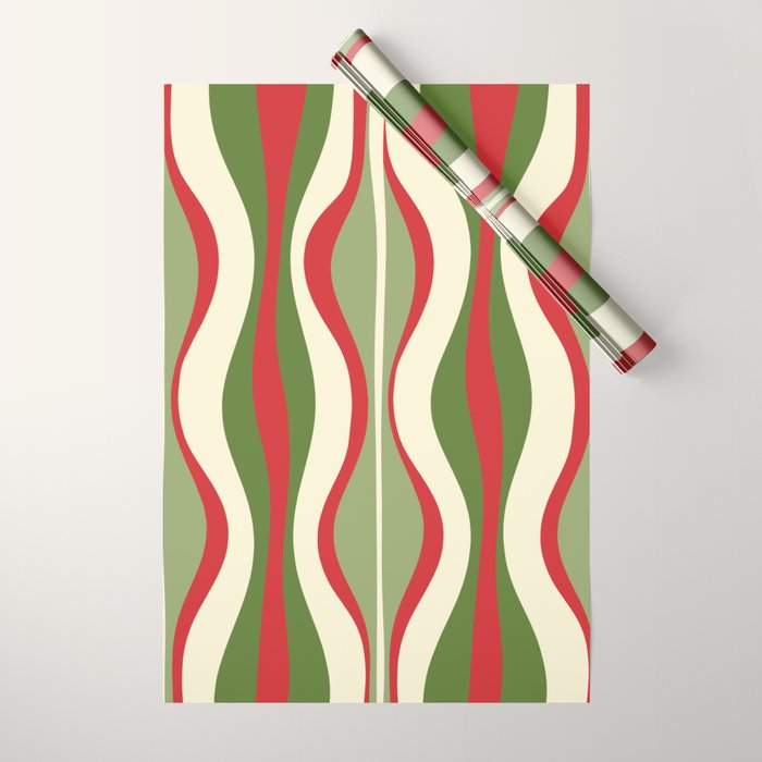 Mod Christmas - Retro Hourglass Abstract Pattern in Green, Red, and Cream  Wrapping Paper Gallery Image 1
