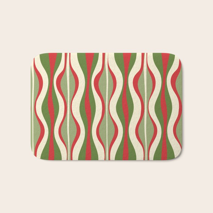 Mod Christmas - Retro Hourglass Abstract Pattern in Green, Red, and Cream  Bath Mat Gallery Image 1