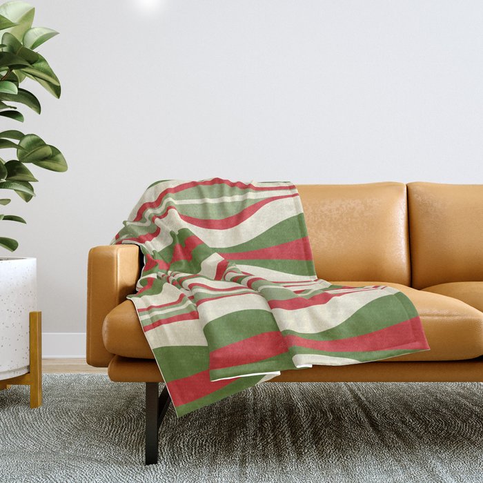 Mod Christmas - Retro Hourglass Abstract Pattern in Green, Red, and Cream  Throw Blanket Gallery Image 1