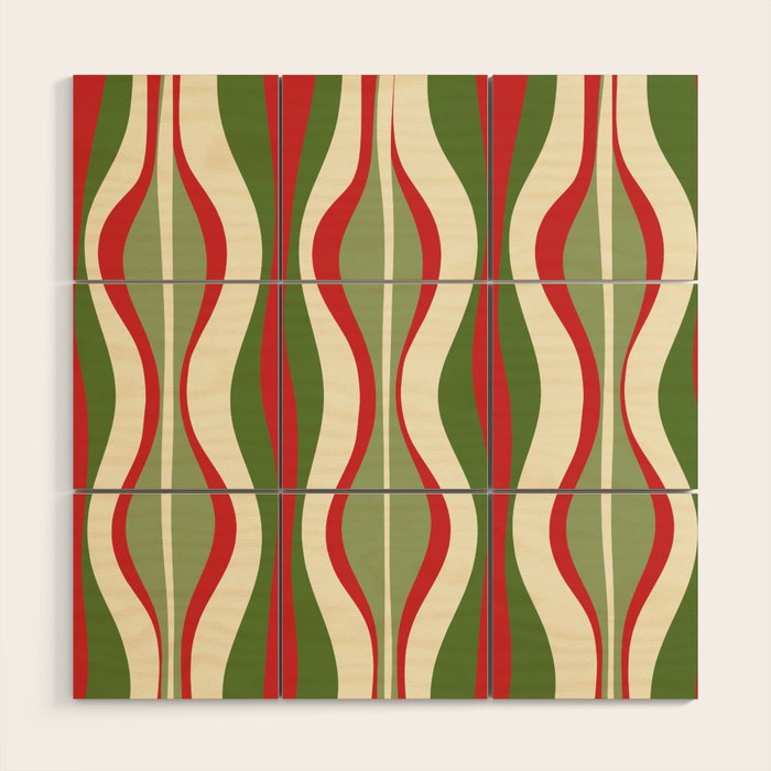 Mod Christmas - Retro Hourglass Abstract Pattern in Green, Red, and Cream  Wood Wall Art Gallery Image 1