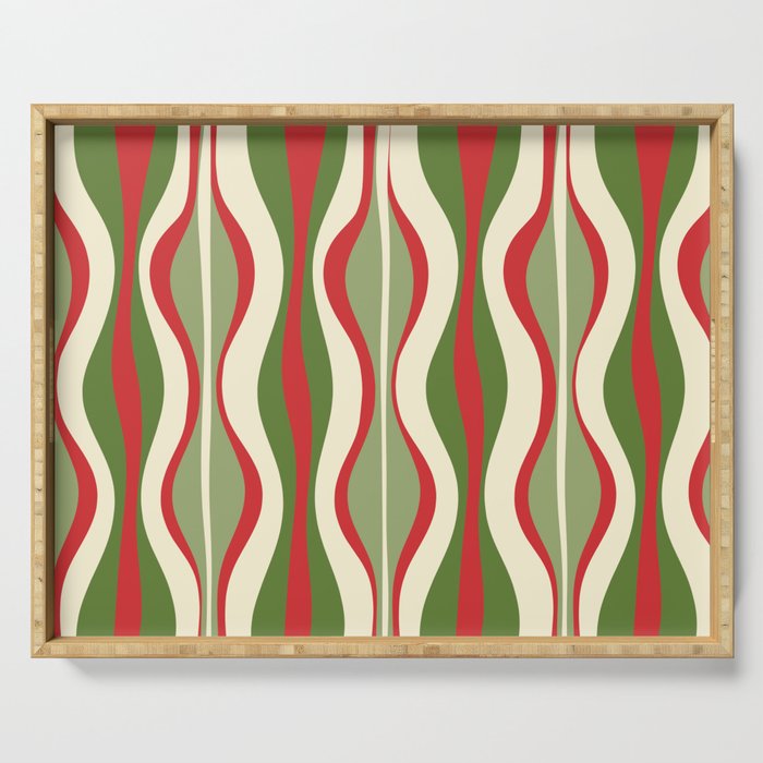 Mod Christmas - Retro Hourglass Abstract Pattern in Green, Red, and Cream  Serving Tray Gallery Image 1