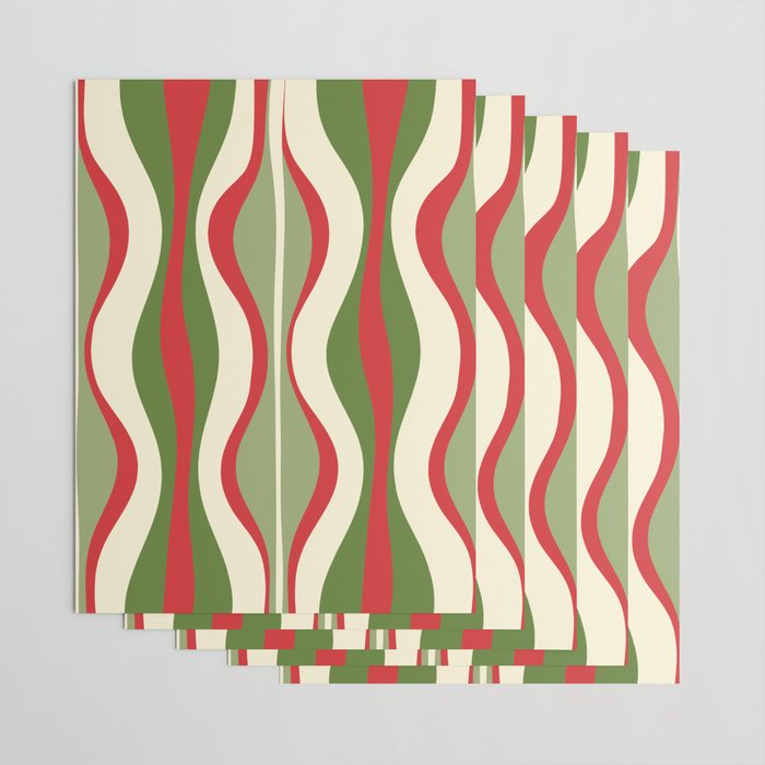 Mod Christmas - Retro Hourglass Abstract Pattern in Green, Red, and Cream  Wrapping Paper Gallery Image 3