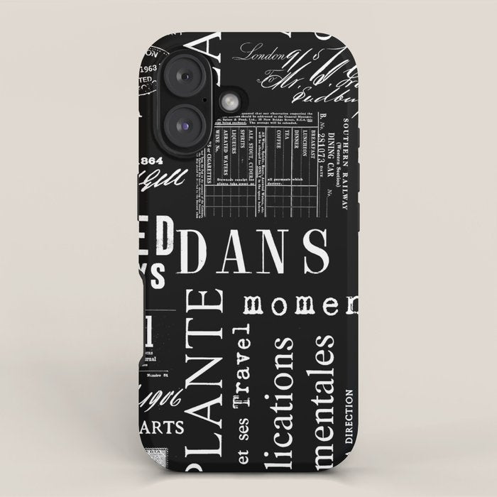 Timeless Script Symphony Vintage Typography And Script  White On Black iPhone Case Gallery Image 1