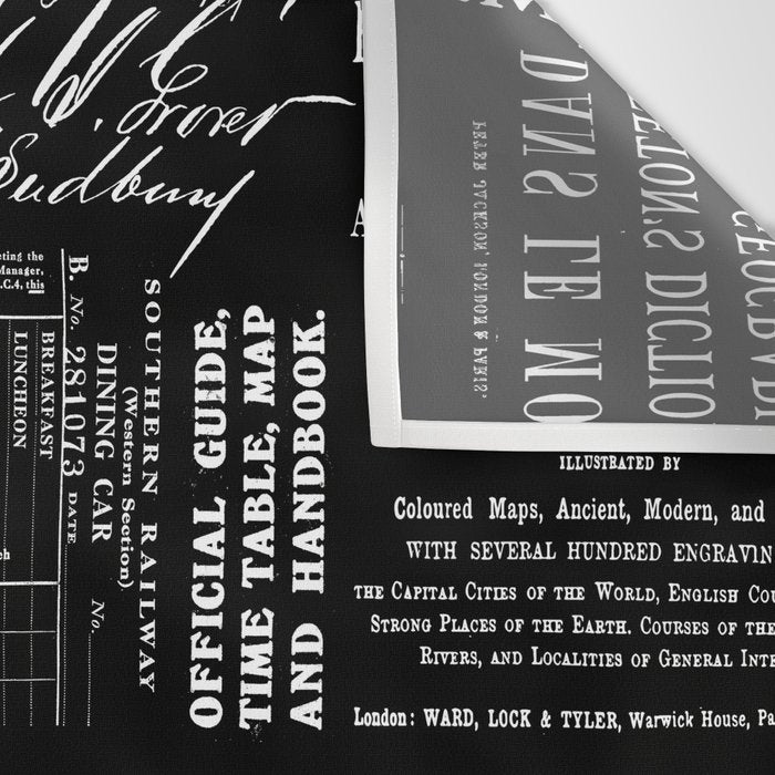 Timeless Script Symphony Vintage Typography And Script  White On Black Wall Tapestry Gallery Image 3