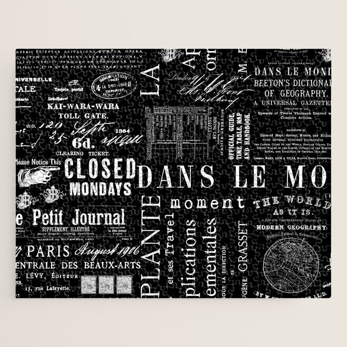 Timeless Script Symphony Vintage Typography And Script  White On Black Jigsaw Puzzle Gallery Image 1