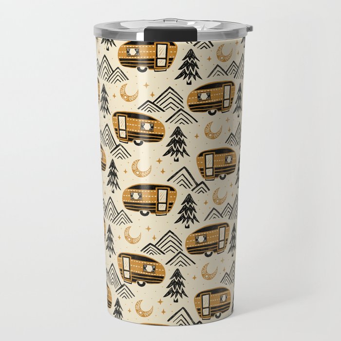 Little Camper - Cream, black, and gold Travel Mug Gallery Image 1