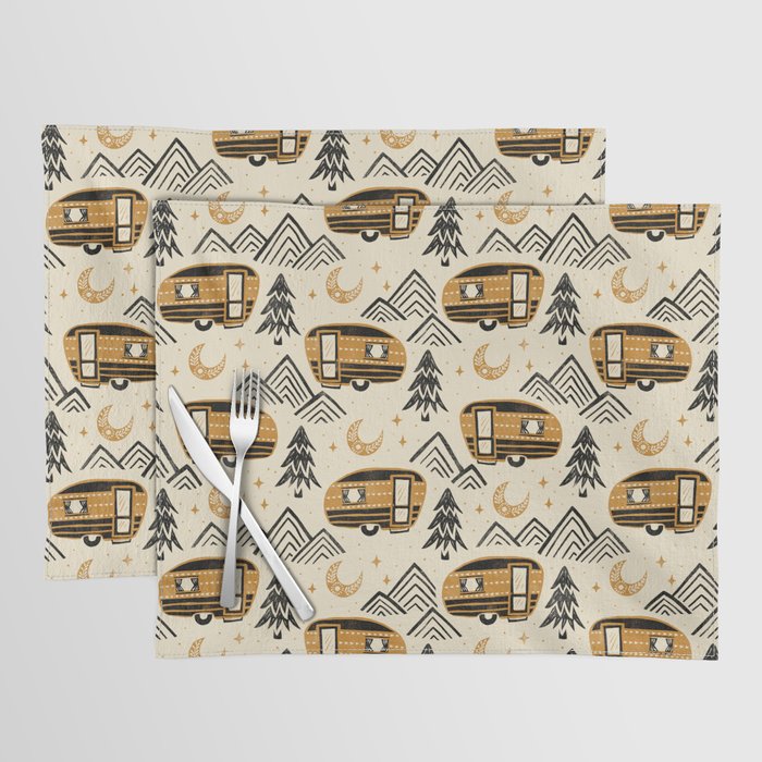 Little Camper - Cream, black, and gold Placemat Gallery Image 1