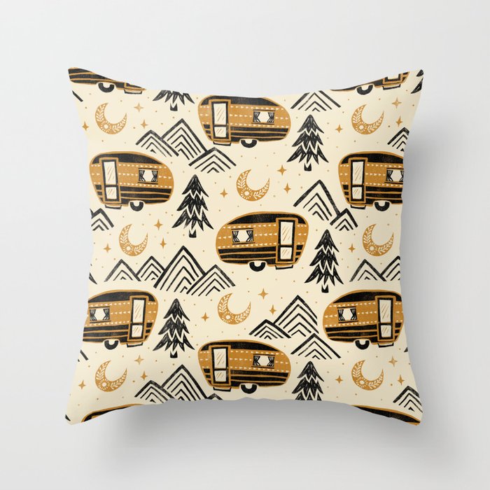 Little Camper - Cream, black, and gold Throw Pillow Gallery Image 6