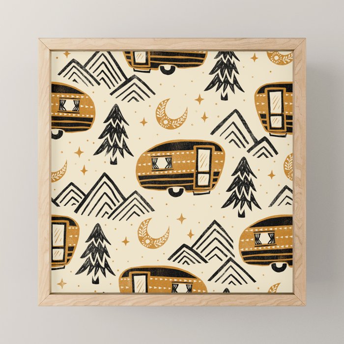Little Camper - Cream, black, and gold Mini Art Print Gallery Image 1
