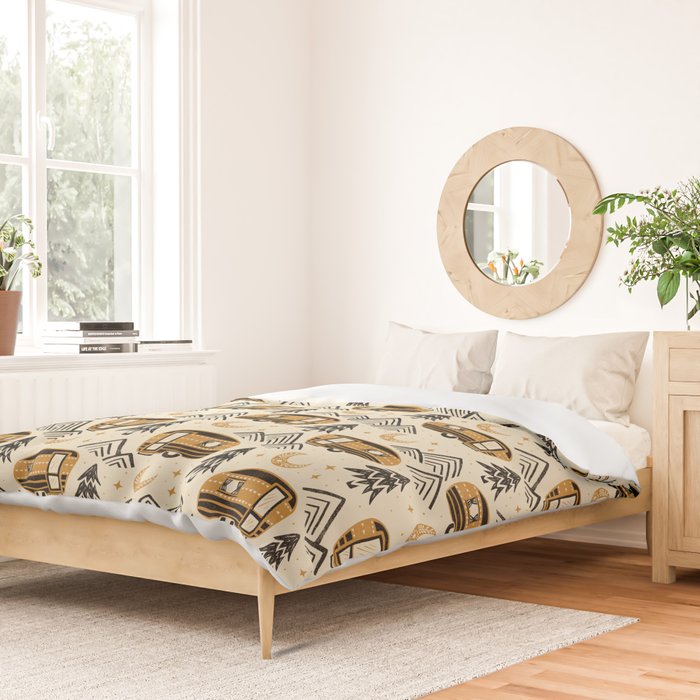 Little Camper - Cream, black, and gold Duvet Cover Gallery Image 2