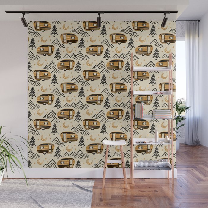 Little Camper - Cream, black, and gold Wall Mural Gallery Image 1