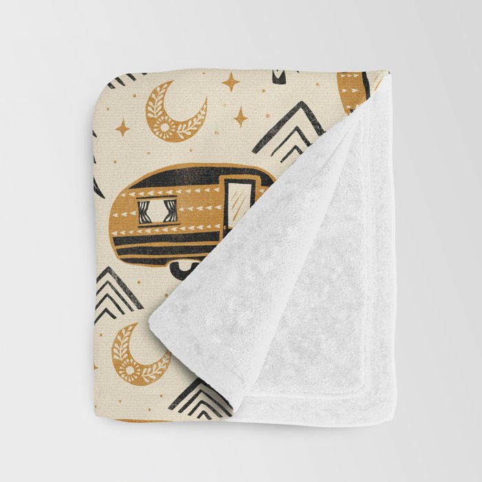 Little Camper - Cream, black, and gold Throw Blanket Gallery Image 3