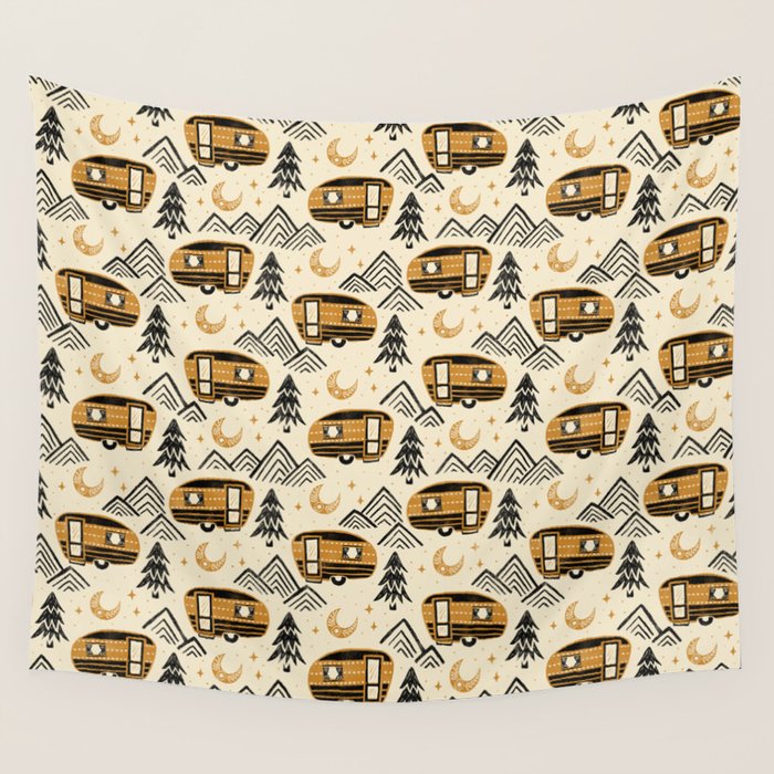 Little Camper - Cream, black, and gold Wall Tapestry Gallery Image 1