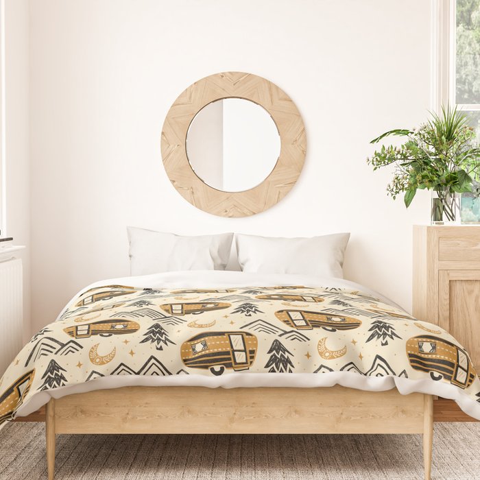 Little Camper - Cream, black, and gold Duvet Cover Gallery Image 3
