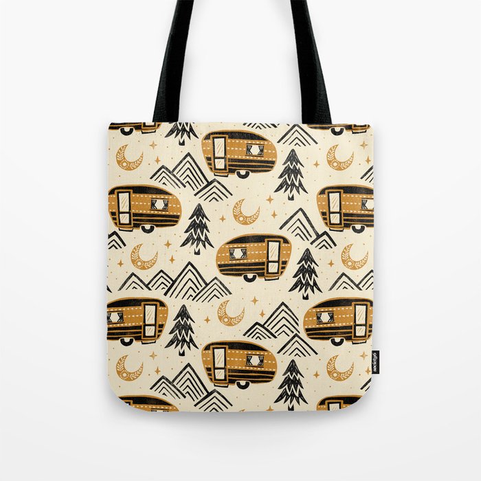 Little Camper - Cream, black, and gold Tote Bag Gallery Image 1