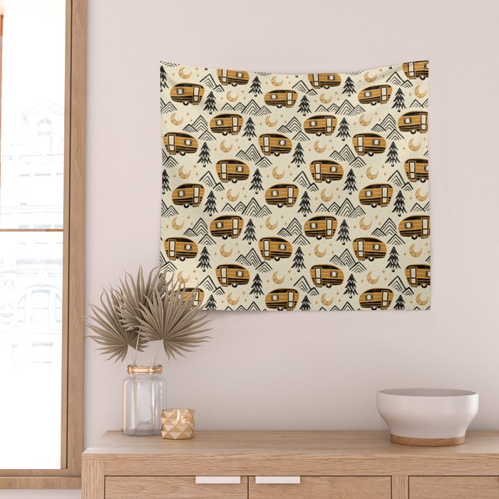 Little Camper - Cream, black, and gold Wall Tapestry Gallery Image 2