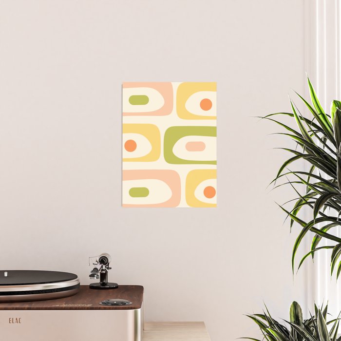 Mid-Century Modern Piquet Retro Minimalist Abstract Pattern Light Green Blush Orange Mustard Cream Poster Gallery Image 2
