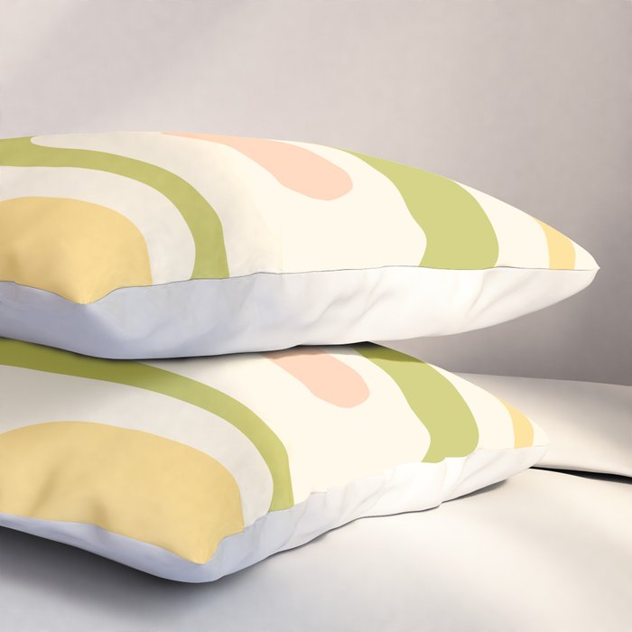 Mid-Century Modern Piquet Retro Minimalist Abstract Pattern Light Green Blush Orange Mustard Cream Pillow Sham Gallery Image 3