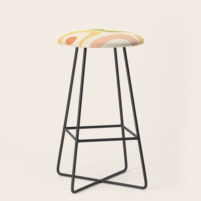 Mid-Century Modern Piquet Retro Minimalist Abstract Pattern Light Green Blush Orange Mustard Cream Stool Gallery Image 1