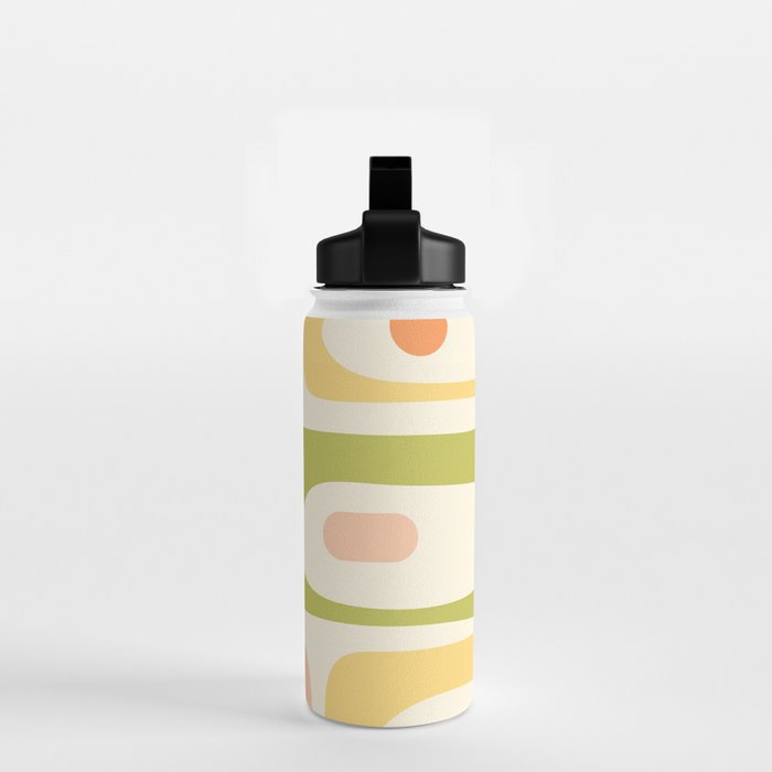 Mid-Century Modern Piquet Retro Minimalist Abstract Pattern Light Green Blush Orange Mustard Cream Water Bottle Gallery Image 2