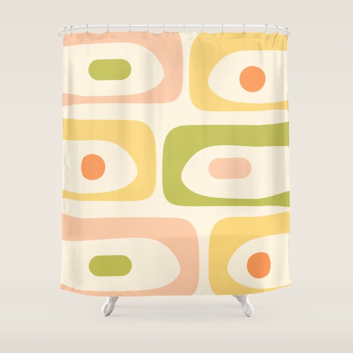 Mid-Century Modern Piquet Retro Minimalist Abstract Pattern Light Green Blush Orange Mustard Cream Shower Curtain Gallery Image 1
