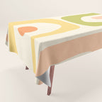 Mid-Century Modern Piquet Retro Minimalist Abstract Pattern Light Green Blush Orange Mustard Cream Tablecloth Gallery Image 1