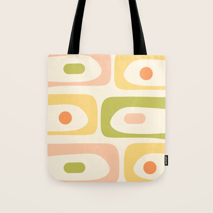 Mid-Century Modern Piquet Retro Minimalist Abstract Pattern Light Green Blush Orange Mustard Cream Tote Bag Gallery Image 1