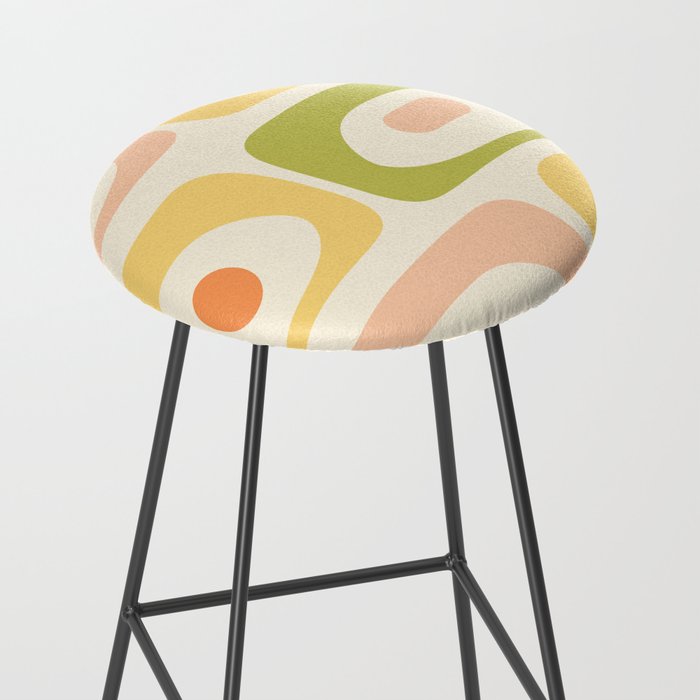 Mid-Century Modern Piquet Retro Minimalist Abstract Pattern Light Green Blush Orange Mustard Cream Stool Gallery Image 2