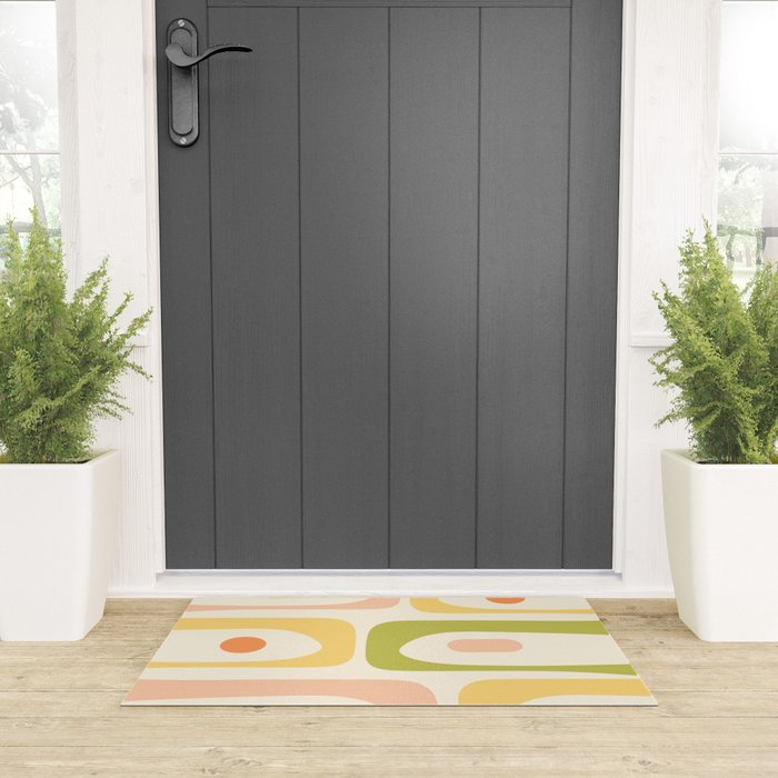 Mid-Century Modern Piquet Retro Minimalist Abstract Pattern Light Green Blush Orange Mustard Cream Welcome Mat Gallery Image 3