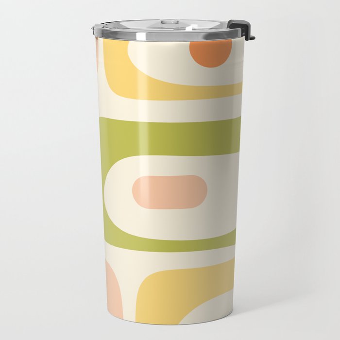 Mid-Century Modern Piquet Retro Minimalist Abstract Pattern Light Green Blush Orange Mustard Cream Travel Mug Gallery Image 2