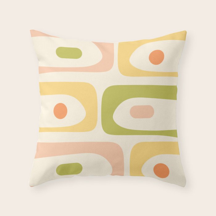 Mid-Century Modern Piquet Retro Minimalist Abstract Pattern Light Green Blush Orange Mustard Cream Throw Pillow Gallery Image 6