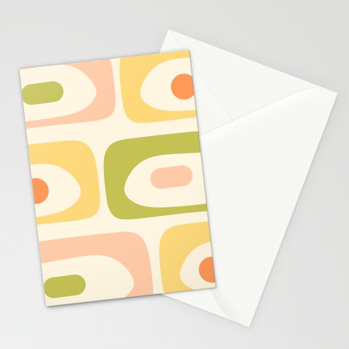 Mid-Century Modern Piquet Retro Minimalist Abstract Pattern Light Green Blush Orange Mustard Cream Stationery Card Gallery Image 2