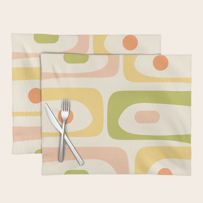 Mid-Century Modern Piquet Retro Minimalist Abstract Pattern Light Green Blush Orange Mustard Cream Placemat Gallery Image 1