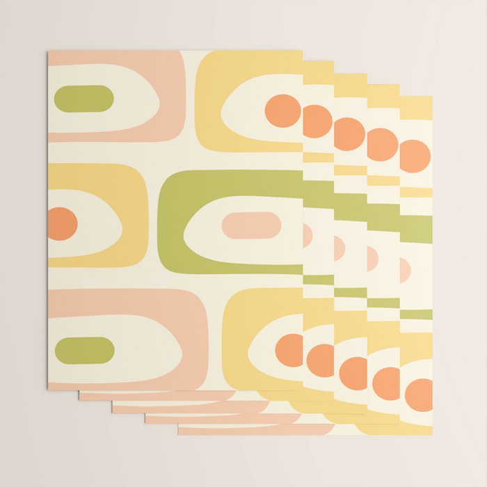 Mid-Century Modern Piquet Retro Minimalist Abstract Pattern Light Green Blush Orange Mustard Cream Wrapping Paper Gallery Image 3